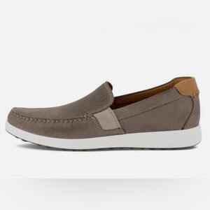 Ecco Men's Lite Moc driving Moccasins Grey/Cognac with Tan Leather Accent
